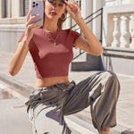 Nadorine Crop Tops Short Sleeve Slim Fit Basic T Shirts