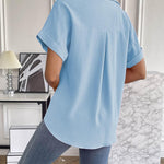 Nadorine Short Sleeve Casual Roll-Up Cuffed Tops