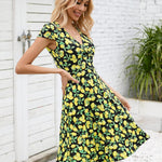Nadorine A-line dress V-neck floral dress elegant summer dresses (DE Only)