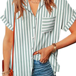 Nadorine Linen Shirts Cotton Short Sleeve V Neck Collared Blouses