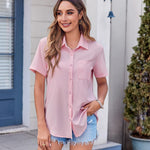 Nadorine Button Down Shirt Bust Pocket Short Sleeve Blouses