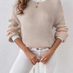 Nadorine Sweater Casual Long Sleeve Color Block Loose Pullover