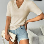 Nadorine Short Sleeve Sweaters Soft Casual V Neck Pullover Tops