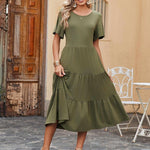 Nadorine Midi Floral Flutter Short Sleeve Casual Dresses with Pockets