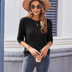 Nadorine Loose Short Sleeve Tunic Tops Crochet Knit Pullover Sweater