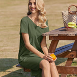 Nadorine Damen Baumwolle Kleider Casual mit Taschen A-Linie Einfarbig (DE Only)
