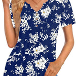 Nadorine Tunic Tops V Neck Loose Fit Short Sleeve Shirt (DE Only)