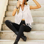 Women Faux Leather Vest Lapel Sleeveless Drape Tassel Open Front PU Fringe Jacket S-XXL - Nadorine (Us Only)