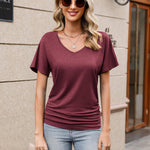 Nadorine Women's Short Sleeve Shirts V Neck Blouse