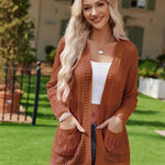 Nadorine Women 2024 Lightweight Crochet Cardigan Long Sleeve Open Front Knit Sweater Summer Kimono Cover Up with Pockets