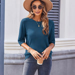 Nadorine Loose Short Sleeve Tunic Tops Crochet Knit Pullover Sweater