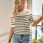 Nadorine Short Sleeve Sweater Crew Neck Dressy Casual Soft Knit Tops