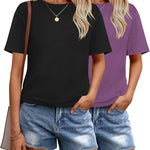 Nadorine 2 Pack Women Tshirts Short Sleeve Crew Neck Tops