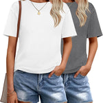 Nadorine 2 Pack Women Tshirts Short Sleeve Crew Neck Tops
