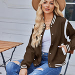 Nadorine Women's Bomber Jacket Casual Striped Button Down Coat