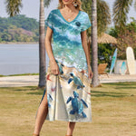 Nadorine Floral Dress Short Sleeve Beach Dress