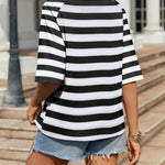 Nadorine Oversized Loose Fit Short Sleeve Striped Tops
