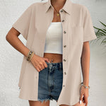 Zeagoo Womens Button Down Linen Shirt Short Sleeve Cotton Blouse