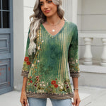 Nadorine 3/4 Length Sleeve Womens Tops Casual V Neck Shirts Soft Basic Tees Business Work Blouses