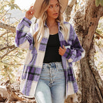 Nadorine Women Flannel Shacket Jacket Plaid Button Down Shirt