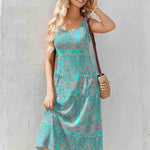 Nadorine Floral Beach Sundress Casual A-Line Midi Tank Dresses