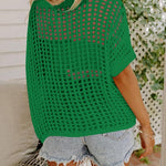 Nadorine Short Sleeve Crochet Sweater Tops