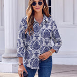 Nadorine Button Down Shirts Dressy Floral Printed Blouse