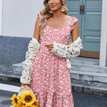 Zeagoo Womens Casual Ruffle Tiered Floral Square Neck Sundresses