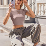 Nadorine Crop Tops Short Sleeve Slim Fit Basic T Shirts