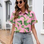 Nadorine Button Down Blouse Rolled Cuffed Short Sleeve Shirts