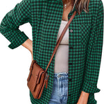 Nadorine Long Sleeve Plaid Shirt for Women Flannel Button Down Shirts