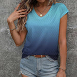 Nadorine V Neck Eyelet T Shirts Cap Sleeve Tops