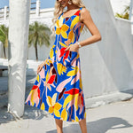 Nadorine Floral Beach Sundress Casual A-Line Midi Tank Dresses