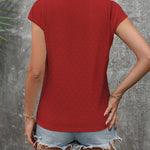 Nadorine V Neck Eyelet T Shirts Cap Sleeve Tops