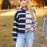 Nadorine Striped Oversized Sweater Color Block Loose Pullover Top