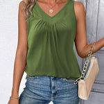 Nadorine Tank Tops Loose Fit V Neck Ruched Sleeveless Tops