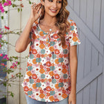 Nadorine Women Tunic Tops Dressy Casual Short Sleeve Floral Shirts