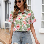 Nadorine Button Down Blouse Rolled Cuffed Short Sleeve Shirts