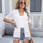 Nadorine Short Sleeve Crochet Cardigan Button up Bolero Shrug Sweater
