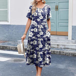 Nadorine Midi Floral Flutter Short Sleeve Casual Dresses with Pockets