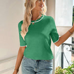 Nadorine Short Sleeve Sweater Crew Neck Dressy Casual Soft Knit Tops