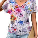 Nadorine Women's Short Sleeve Shirts V Neck Blouse