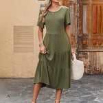 Nadorine Midi Floral Flutter Short Sleeve Casual Dresses with Pockets