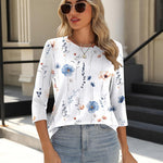 Nadorine 3/4 Length Sleeve Tops Loose Fit Shirts Pleated Tunics