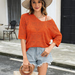 Nadorine Women's Crochet Off The Shoulder Hollow Out Knit Tops