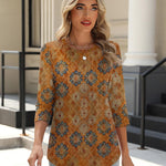 Nadorine 3/4 Length Sleeve Tops Loose Fit Shirts Pleated Tunics