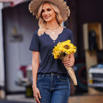 Nadorine Tunic Tops V Neck Loose Fit Short Sleeve Shirt (DE Only)