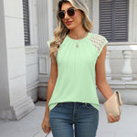 Nadorine Women's Lace Cap Sleeve Tops Pleated Tank Tops