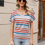 Nadorine Women's Short Sleeve Shirts V Neck Blouse