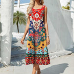 Nadorine Floral Beach Sundress Casual A-Line Midi Tank Dresses
